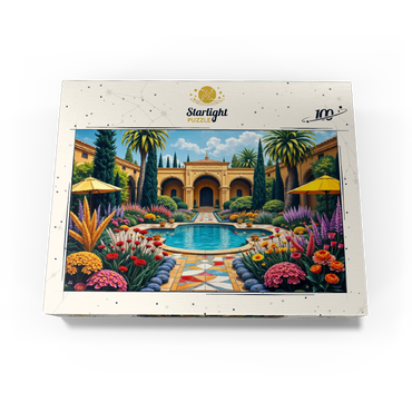 Mediterranean Courtyard Garden with Pool and Colorful Flowers 100 Jigsaw Puzzle box view3