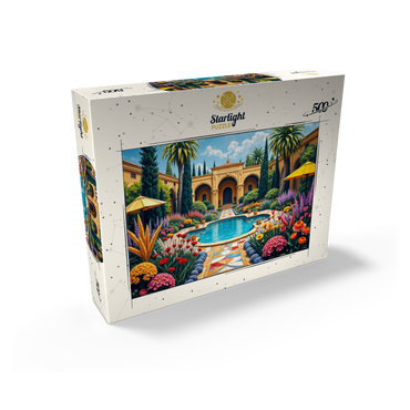 Mediterranean Courtyard Garden with Pool and Colorful Flowers 500 Jigsaw Puzzle box view2
