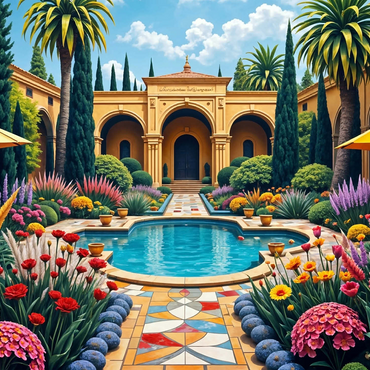 Mediterranean Courtyard Garden with Pool and Colorful Flowers 500 Jigsaw Puzzle 3D Modell