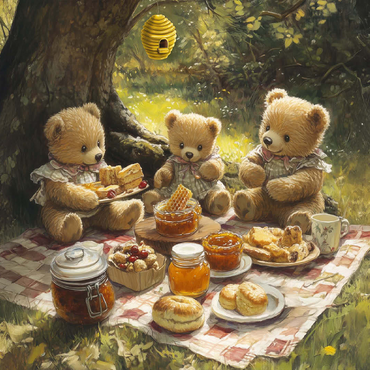 Adorable Teddy Bear Picnic in a Sunny Forest 100 Jigsaw Puzzle 3D Modell