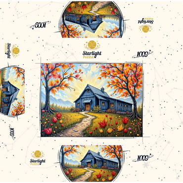 Charming Blue Barn in an Autumn Landscape with Colorful Foliage 1000 Jigsaw Puzzle box 3D Modell