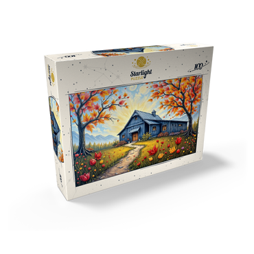 Charming Blue Barn in an Autumn Landscape with Colorful Foliage 100 Jigsaw Puzzle box view2