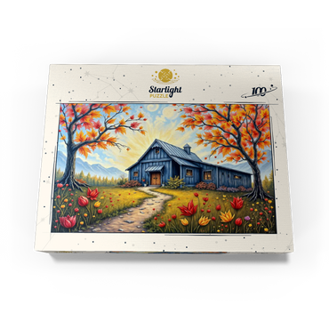 Charming Blue Barn in an Autumn Landscape with Colorful Foliage 100 Jigsaw Puzzle box view3