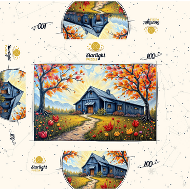 Charming Blue Barn in an Autumn Landscape with Colorful Foliage 100 Jigsaw Puzzle box 3D Modell
