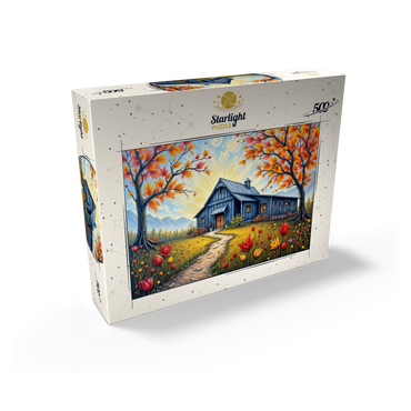 Charming Blue Barn in an Autumn Landscape with Colorful Foliage 500 Jigsaw Puzzle box view2