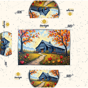 Charming Blue Barn in an Autumn Landscape with Colorful Foliage 500 Jigsaw Puzzle box 3D Modell