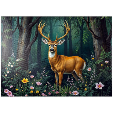 puzzleplate Majestic Deer in a Serene Forest with Wildflowers 1000 Jigsaw Puzzle
