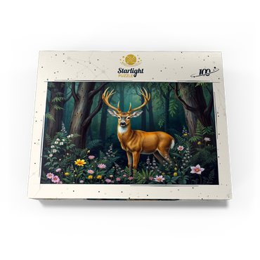 Majestic Deer in a Serene Forest with Wildflowers 100 Jigsaw Puzzle box view3