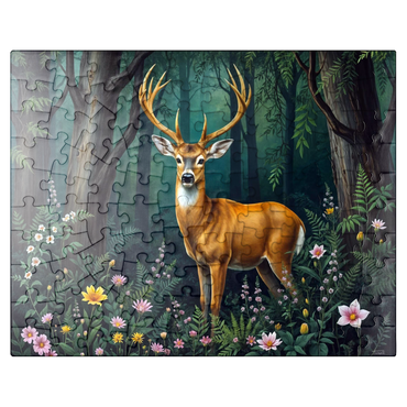 puzzleplate Majestic Deer in a Serene Forest with Wildflowers 100 Jigsaw Puzzle