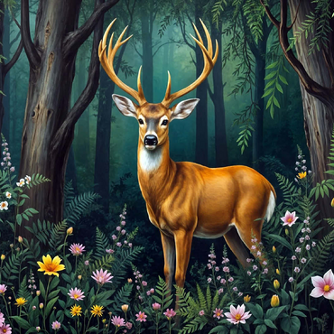 Majestic Deer in a Serene Forest with Wildflowers 100 Jigsaw Puzzle 3D Modell