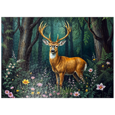 puzzleplate Majestic Deer in a Serene Forest with Wildflowers 500 Jigsaw Puzzle