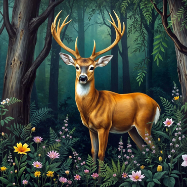 Majestic Deer in a Serene Forest with Wildflowers 500 Jigsaw Puzzle 3D Modell