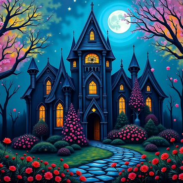 Enchanting Gothic Mansion Under a Full Moon with Blooming Garden 1000 Jigsaw Puzzle 3D Modell