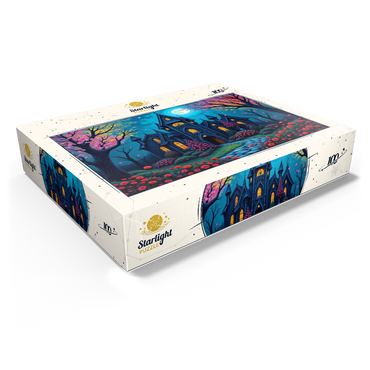 Enchanting Gothic Mansion Under a Full Moon with Blooming Garden 100 Jigsaw Puzzle box view1