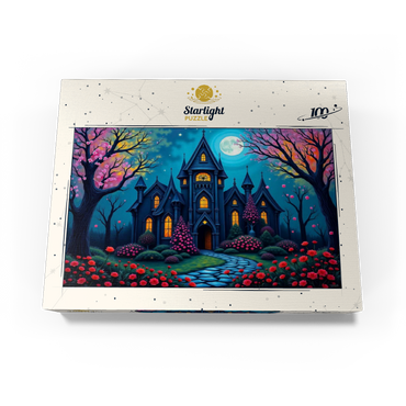 Enchanting Gothic Mansion Under a Full Moon with Blooming Garden 100 Jigsaw Puzzle box view3