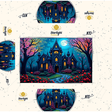 Enchanting Gothic Mansion Under a Full Moon with Blooming Garden 100 Jigsaw Puzzle box 3D Modell