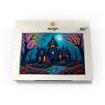 Enchanting Gothic Mansion Under a Full Moon with Blooming Garden 500 Jigsaw Puzzle box view3