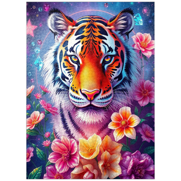 puzzleplate Vibrant Cosmic Tiger with Flowers and Gemstones 1000 Jigsaw Puzzle