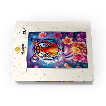 Vibrant Cosmic Tiger with Flowers and Gemstones 100 Jigsaw Puzzle box view3