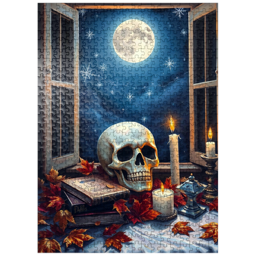 puzzleplate Mystical Still Life with Skull, Candles, and Full Moon 500 Jigsaw Puzzle