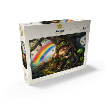 Cheerful Leprechaun with Gold Coins and Rainbow in Enchanted Forest 100 Jigsaw Puzzle box view2
