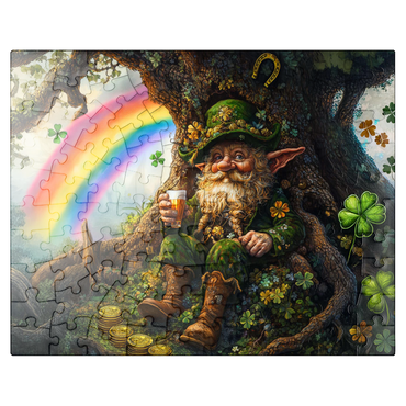 puzzleplate Cheerful Leprechaun with Gold Coins and Rainbow in Enchanted Forest 100 Jigsaw Puzzle
