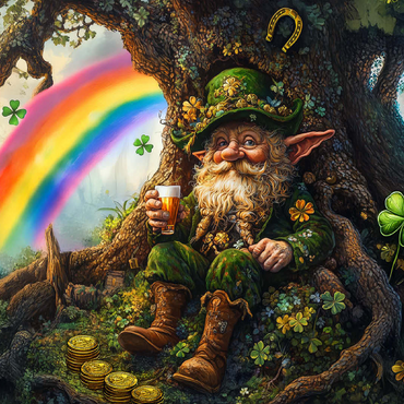 Cheerful Leprechaun with Gold Coins and Rainbow in Enchanted Forest 100 Jigsaw Puzzle 3D Modell