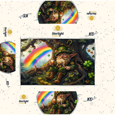 Cheerful Leprechaun with Gold Coins and Rainbow in Enchanted Forest 100 Jigsaw Puzzle box 3D Modell