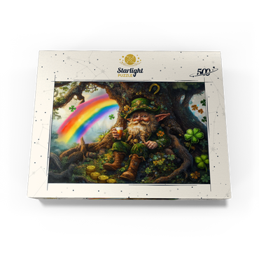Cheerful Leprechaun with Gold Coins and Rainbow in Enchanted Forest 500 Jigsaw Puzzle box view3