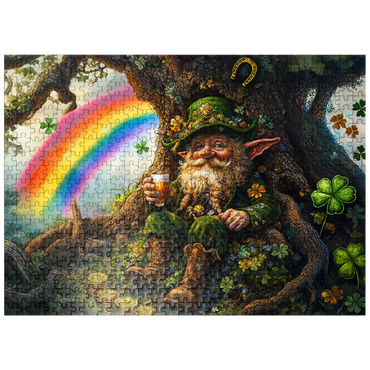 puzzleplate Cheerful Leprechaun with Gold Coins and Rainbow in Enchanted Forest 500 Jigsaw Puzzle