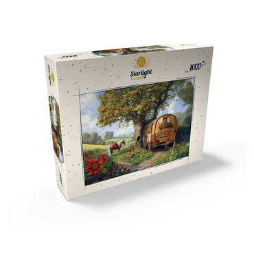 Charming Gypsy Caravan with Horse Under an Apple Tree in Blooming Countryside 1000 Jigsaw Puzzle box view2