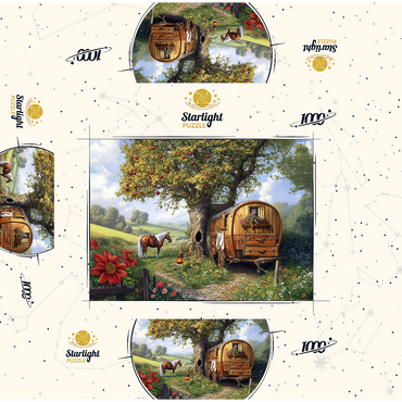 Charming Gypsy Caravan with Horse Under an Apple Tree in Blooming Countryside 1000 Jigsaw Puzzle box 3D Modell