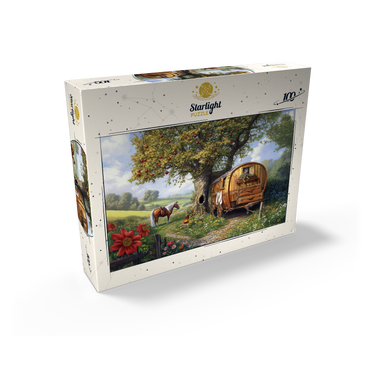 Charming Gypsy Caravan with Horse Under an Apple Tree in Blooming Countryside 100 Jigsaw Puzzle box view2