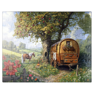 puzzleplate Charming Gypsy Caravan with Horse Under an Apple Tree in Blooming Countryside 100 Jigsaw Puzzle