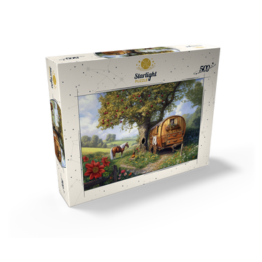 Charming Gypsy Caravan with Horse Under an Apple Tree in Blooming Countryside 500 Jigsaw Puzzle box view2