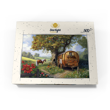 Charming Gypsy Caravan with Horse Under an Apple Tree in Blooming Countryside 500 Jigsaw Puzzle box view3