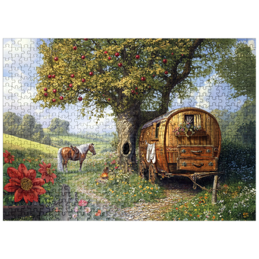 puzzleplate Charming Gypsy Caravan with Horse Under an Apple Tree in Blooming Countryside 500 Jigsaw Puzzle