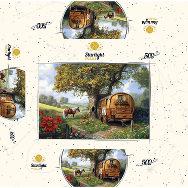 Charming Gypsy Caravan with Horse Under an Apple Tree in Blooming Countryside 500 Jigsaw Puzzle box 3D Modell