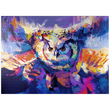puzzleplate Colorful Great Horned Owl in Flight 1000 Jigsaw Puzzle
