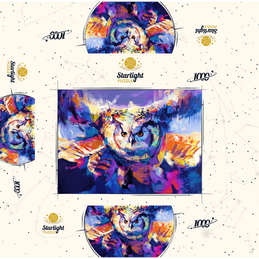 Colorful Great Horned Owl in Flight 1000 Jigsaw Puzzle box 3D Modell