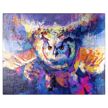 puzzleplate Colorful Great Horned Owl in Flight 100 Jigsaw Puzzle