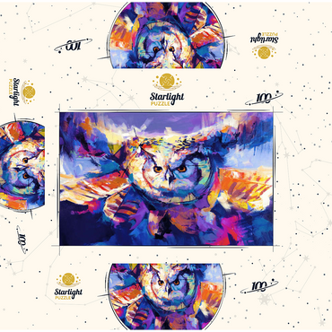 Colorful Great Horned Owl in Flight 100 Jigsaw Puzzle box 3D Modell