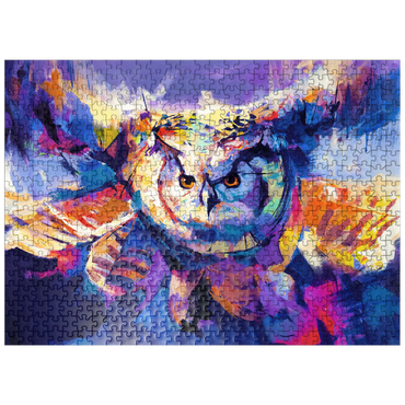 puzzleplate Colorful Great Horned Owl in Flight 500 Jigsaw Puzzle