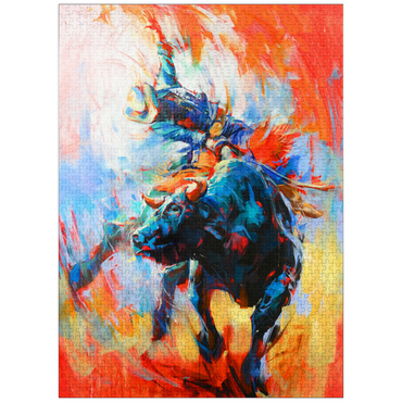 puzzleplate Rodeo Bull Rider in Vivid Motion 1000 Jigsaw Puzzle