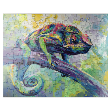 puzzleplate Colorful Panther Chameleon on Tree Branch 100 Jigsaw Puzzle