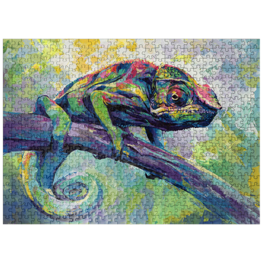 puzzleplate Colorful Panther Chameleon on Tree Branch 500 Jigsaw Puzzle