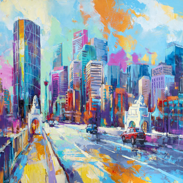 Vibrant urban skyline in expressive art style 100 Jigsaw Puzzle 3D Modell