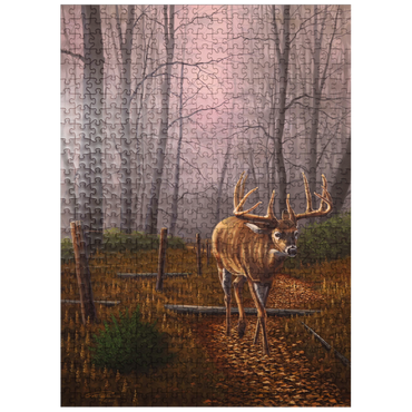 puzzleplate White-Tailed Deer in Autumn Forest Mist 500 Jigsaw Puzzle