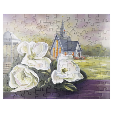 puzzleplate Southern Magnolia Blooms and Country Chapel 100 Jigsaw Puzzle