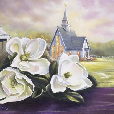 Southern Magnolia Blooms and Country Chapel 100 Jigsaw Puzzle 3D Modell